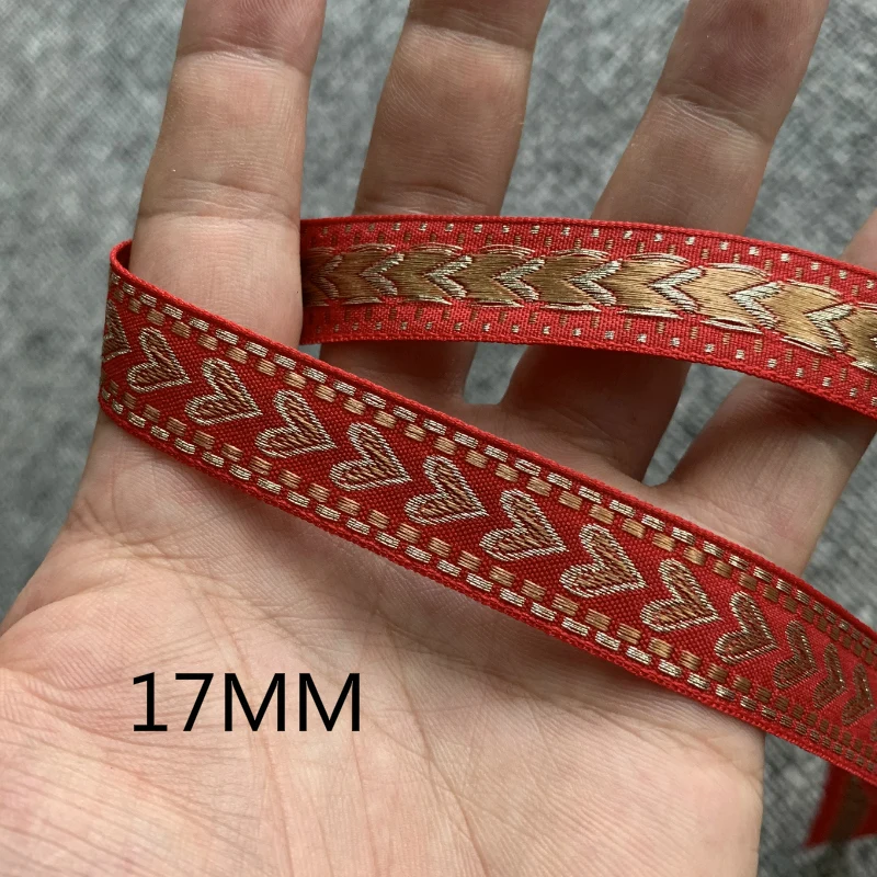 5 YARD 1.2CM~2.1CM Handmade Embroidery Lace Woven Jacquard Ribbon Trims Heart Geometric Design For Clothing Straps Accessory