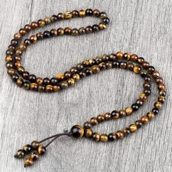 Natural Tiger Eye Stone Necklace Chakra Energy Beaded Bracelet Health Protection Yoga Spirit Jewelry 108 Beads Tibetan Necklaces