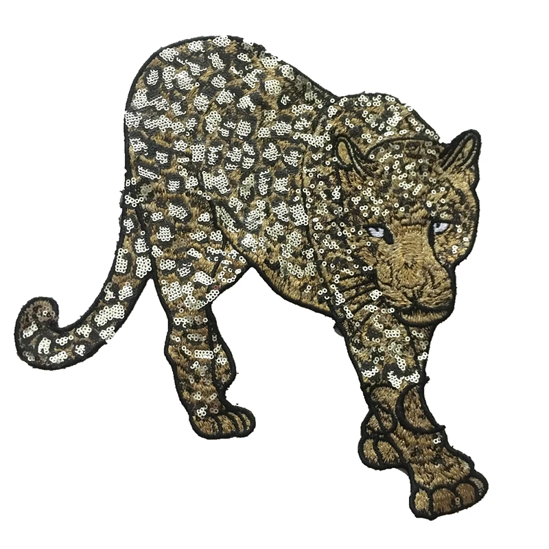 

2022 New Leopard Sequined Sew on Patches Large Animals Embroideried Applique Patch for Clothing Sewing DIY ACCESSORY BADGES