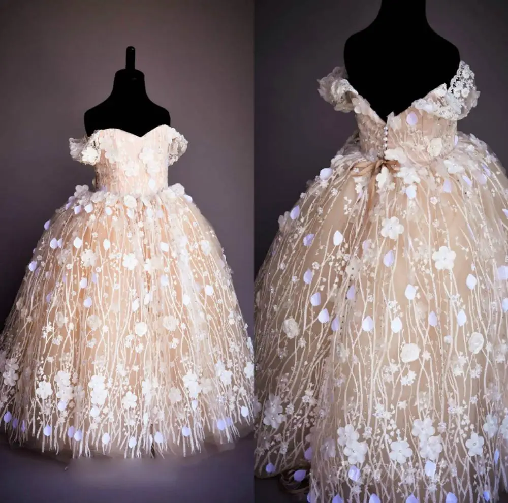 Robes de demoiselle d'honneur mignonnes pour mariage, robe de bal épaules dénudées, robes de spectacle pour enfants en Tulle perlé, robe de Communion, 2020