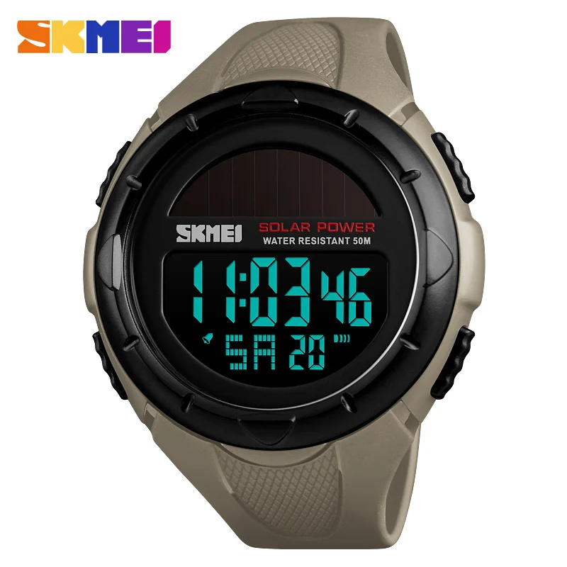 SKMEI Men Sports Watches Solar Power Waterproof LED Digital Watch Men Luxury Brand Electronic Mens Wrist Watch Relogio Masculino