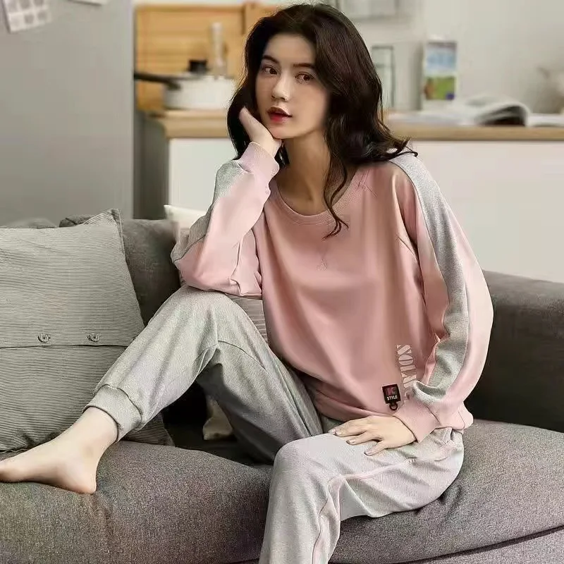 Fdfklak Pijamas De Mujer New Cartoon Cute Pajamas For Women Knit Cotton Sleepwear Spring Autumn Home Suit M-3XL Pyjamas Female