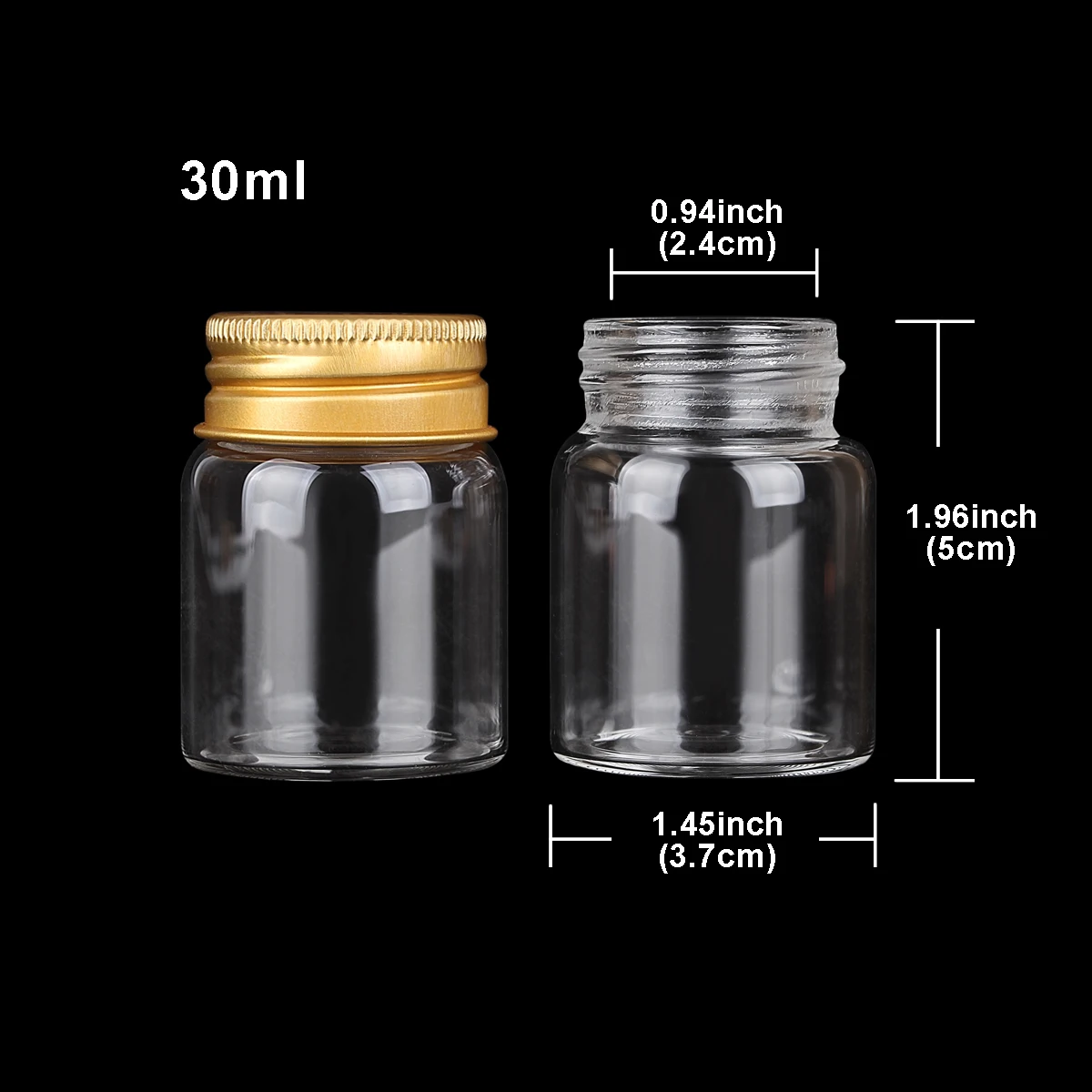 3pcs30ml 37*50mm Glass Bottles with Golden Aluminum Caps Candy Bottles Glass vessels Storage Jars Glass Jars for Wedding Favors