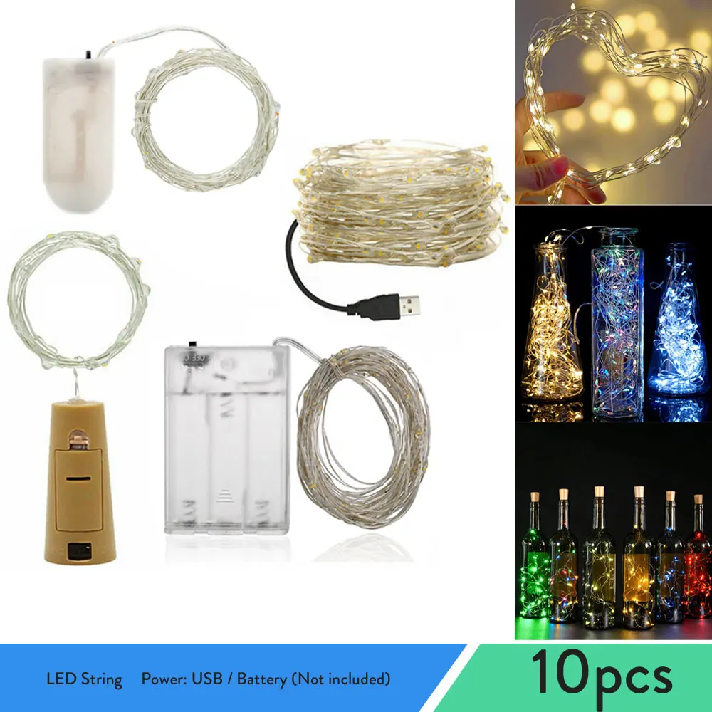 

2M 5M 10M Fairy Lights Copper Wire LED String lights For Christmas Garland Wedding Party Indoor Room Decoration Battery USB