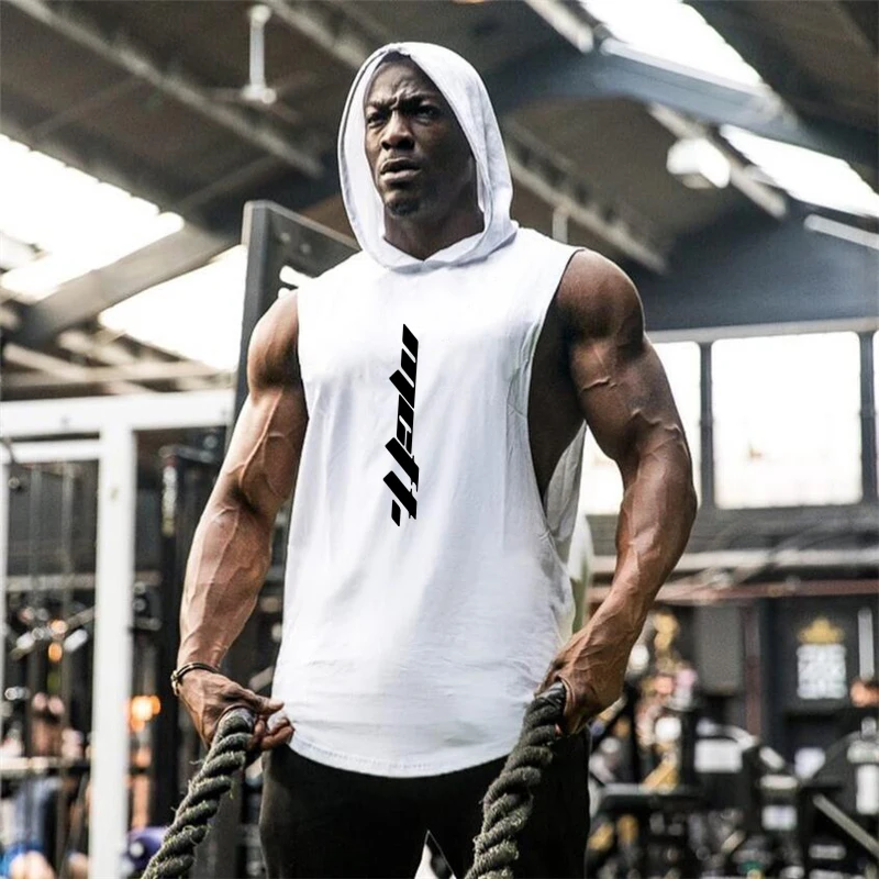 New Brand Summer Men's Fit Sleeveless Hoodie Bodybuilding Gym Tank Tops Loose Workout Sleeveless Shirt hoody Top Male