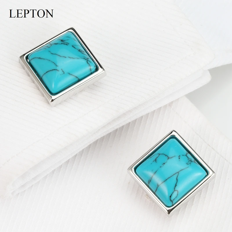 

Lepton Low-key Luxury Blue stone Cufflinks for Mens Business High Quality Square Man-made Fashion trend Cufflink Relojes gemelos