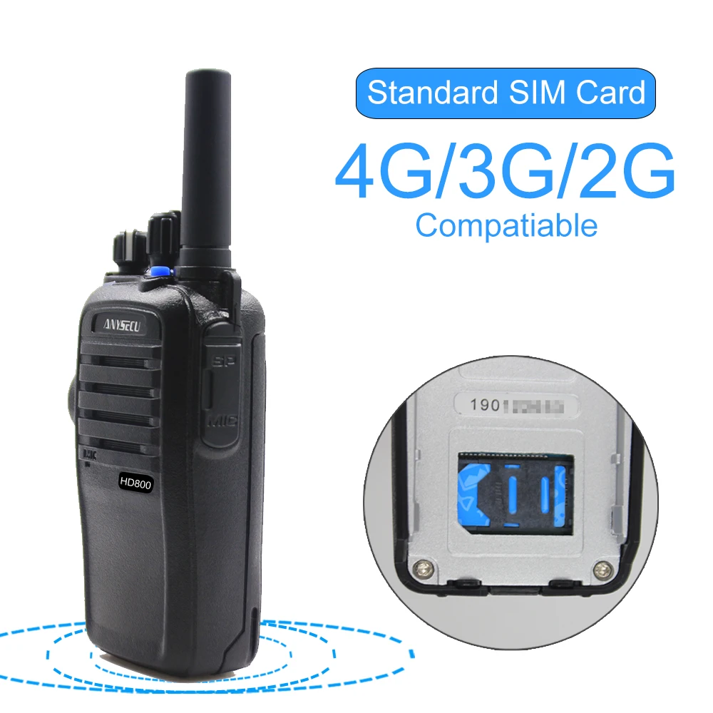 Imagem -02 - Anysecu-walkie-talkie com Cartão Sim 4g Poc Hd800 4g Poc Sistema Linux ip Gps Suporte Ptt Real 4000mah Bateria Pcs