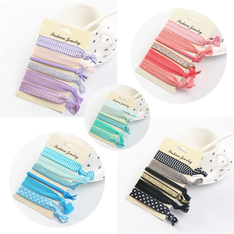 6 Pcs/Pack Women Girls Fashion Elastic Hair Band Chiffon Headband Long Ribbon Bowknot Hair Ties Ponytail Holder Foe Tassels Rope