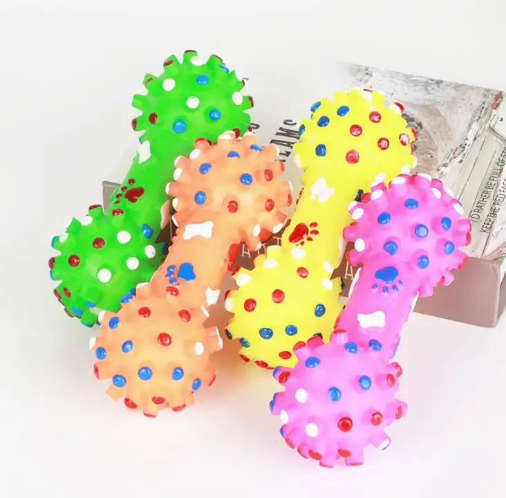 Colorful Dotted Dumbbell Shaped Dog Toys Squeeze Squeaky Faux Bone Pet Chew Toys For Dogs SN3821