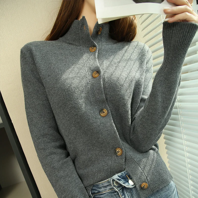 LONGMING 2022 Women Cardigan Sweater 100% Merino Wool Cardigan Top Autumn Knitted Cardigan Sweaters Soft Cashmere Sweater Korean