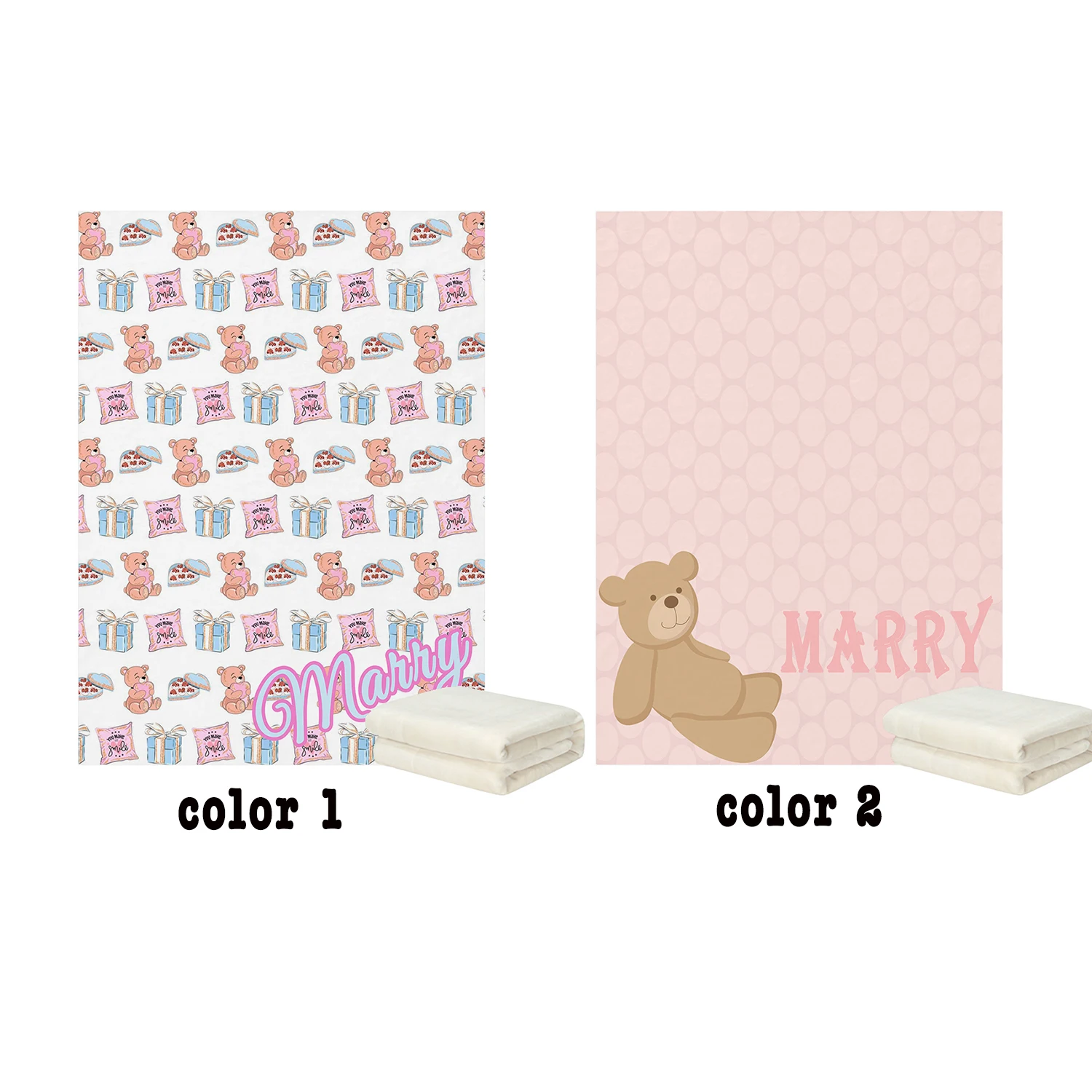 LVYZIHO Pink Slouched Cute Bear Custom Name Baby Blanket - 30x40 / 48x60 / 60x80 Inches - Fleece Blanket