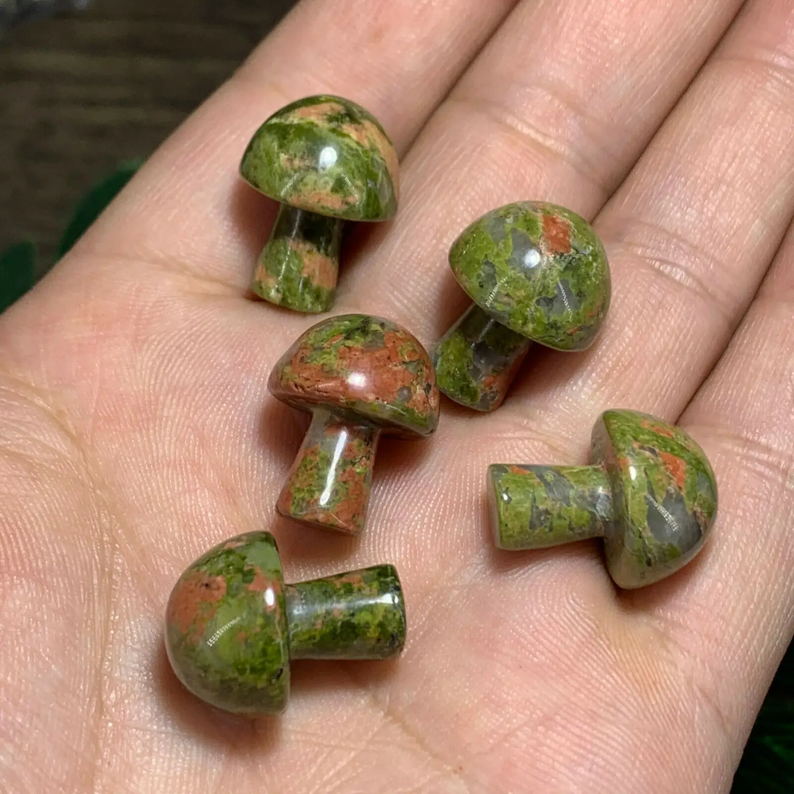 5PC natural quartz green curtain granite mushroom crystal hand polished reiki healing