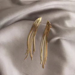 2021 New Long Metal Chain Tassel Clip on Earrings Geometric Ear Clips for For Women Luxury Wedding Gift
