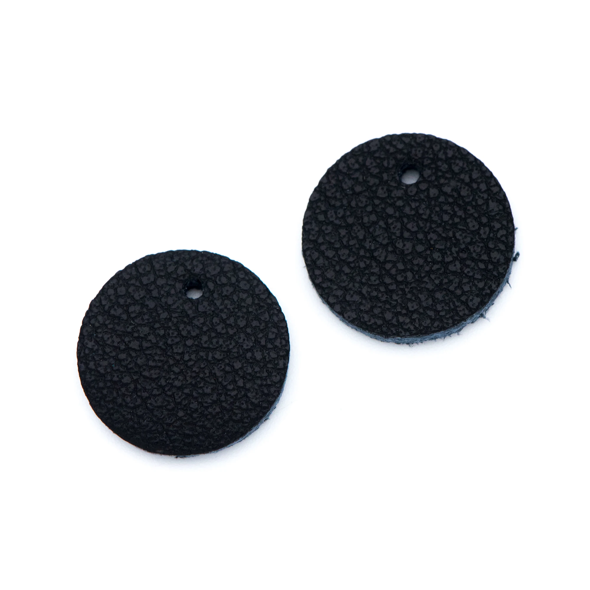 10pcs Genuine Leather Round Charms 15mm, Flat Coin Disc Geometric Pendants, DIY Components for Earrings, Black (FB-062-6)