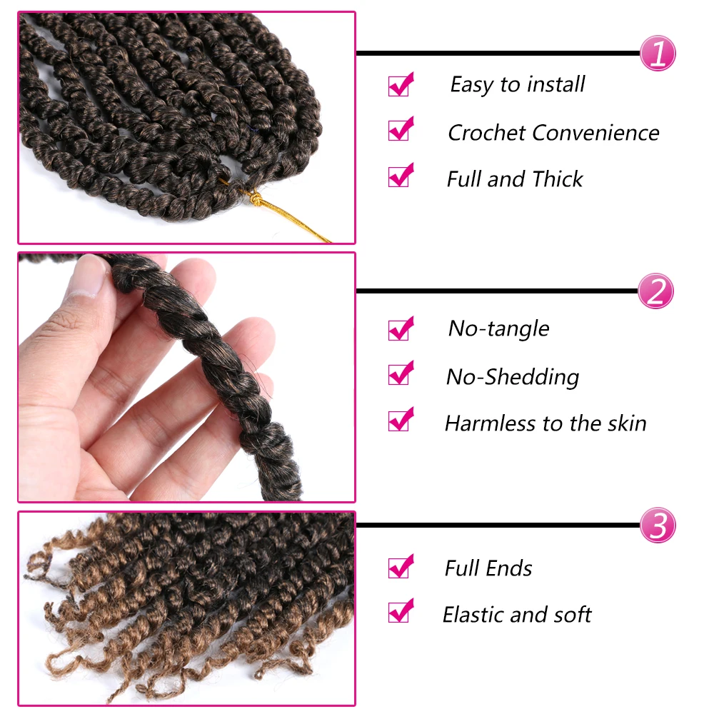 Mtmei capelli Pre attorcigliati passione Twist capelli trecce all'uncinetto trecce intrecciate 18 "11 fili nero marrone Bug Ombre intrecciare i capelli