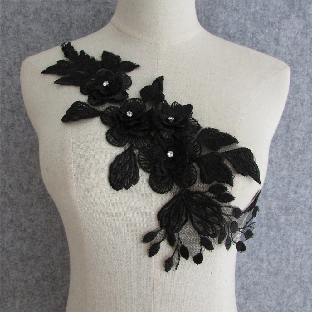 Black Floral Jacquard Venise Lace Collar Neckline Trim DIY Embroidery Supplies Lace Fabric Dress Applique Sewing Craft Designs