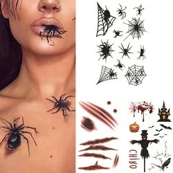 Halloween ferida sangrenta tatuagem adesivos truque assustador à prova dwaterproof água temporária tatoo aranha morcego diy 3d falso totem decoração de festa