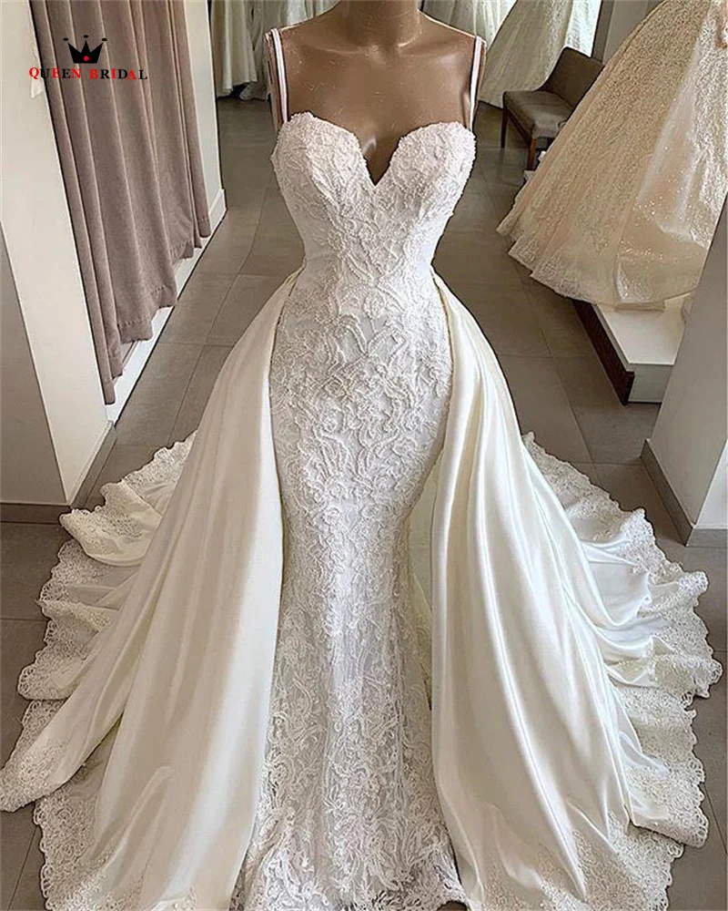 

Detachable Skirt Mermaid Wedding Dresses Sweetheart Satin Tulle Lace Crystal Beading 2023 New Luxury Bride Gown Custom Made JY96