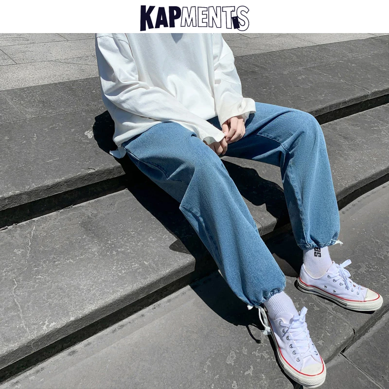 KAPMENTS Men Korean Drawstring Baggy Jeans Harem Pants 2023 Autumn Mens Streetwear Hip Hop Denim Pants Male High Waist Trousers