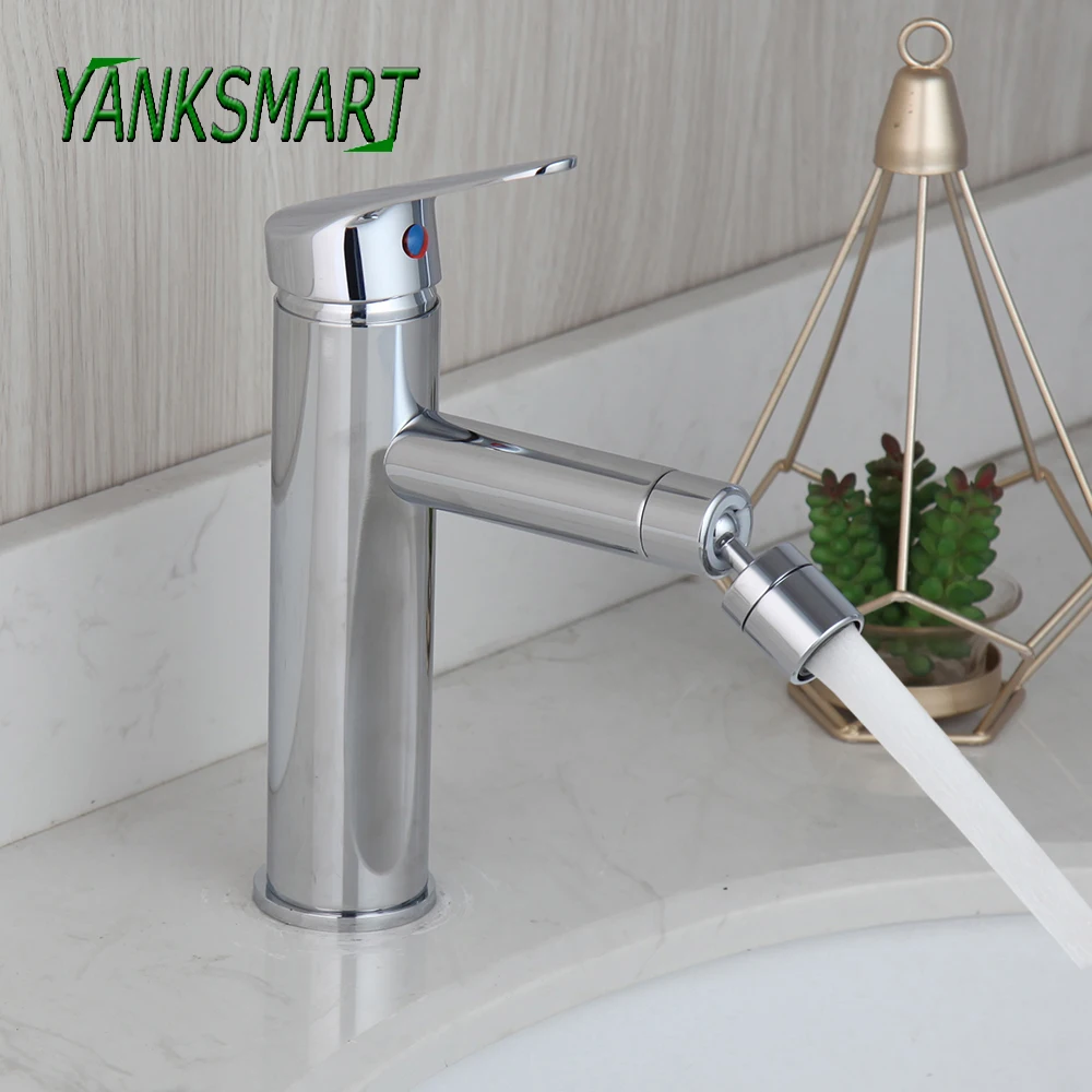 

YANKSMART Luxury Chrome Polished Bathroom Faucet 360 Swivel Spout Basin Sink Deck Mounted Faucets Hot And Cold Mixer Water Tap