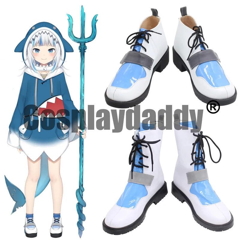 

Vtuber Virtual YouTuber Hololive Gauru Gawr Gura Same-chan Game Cosplay Flat Mid Calf Lace Up Boots X002