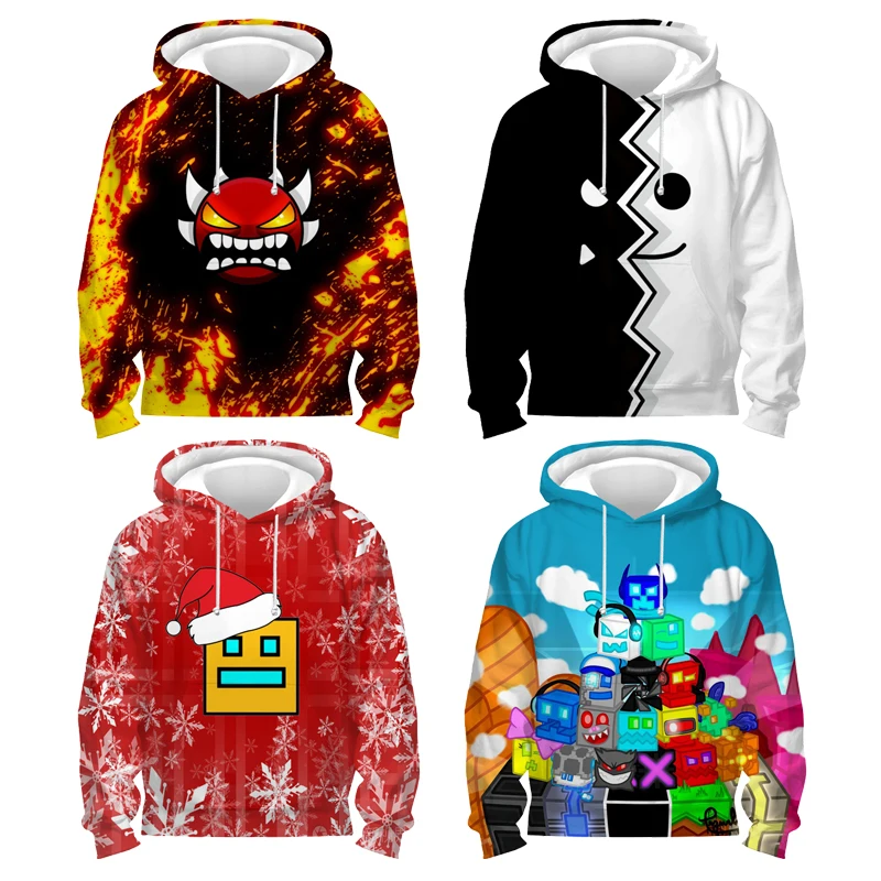 

Boys Girls Angry Geometry Dash Hoodies Children Cartoon 3D Print Sweatshirts Tops Kids Anime Game Pullovers Coats Streetwear