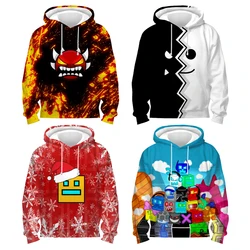 Boys Girls Angry Geometry Dash Hoodies Children Cartoon 3D Print Sweatshirts Tops Kids Anime Game Pullovers Coats Streetwear