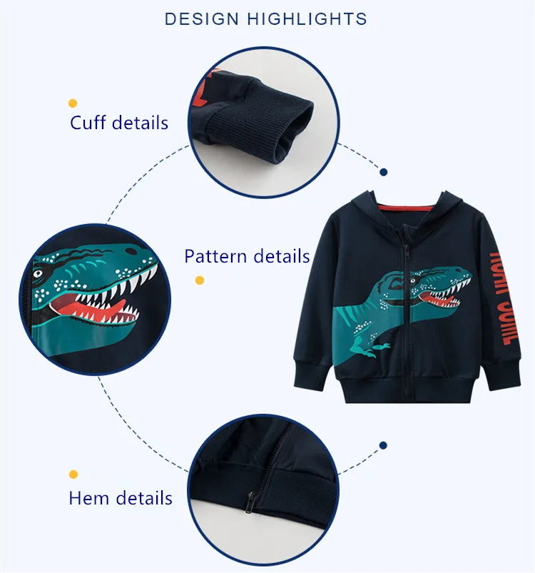 2021 Spring  Autumn Children\'s Hoodie Clothes Kids Boys Girls Cotton Zipper Dinosaur Cartoon Coat Casual Sweatshirt Clothing