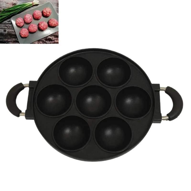 7-Hole Cake Cooking Pan Cast Iron Omelette Pan Non-stick Cooking Pot Breakfast Egg Cooking Pie Cake Mold Cookware