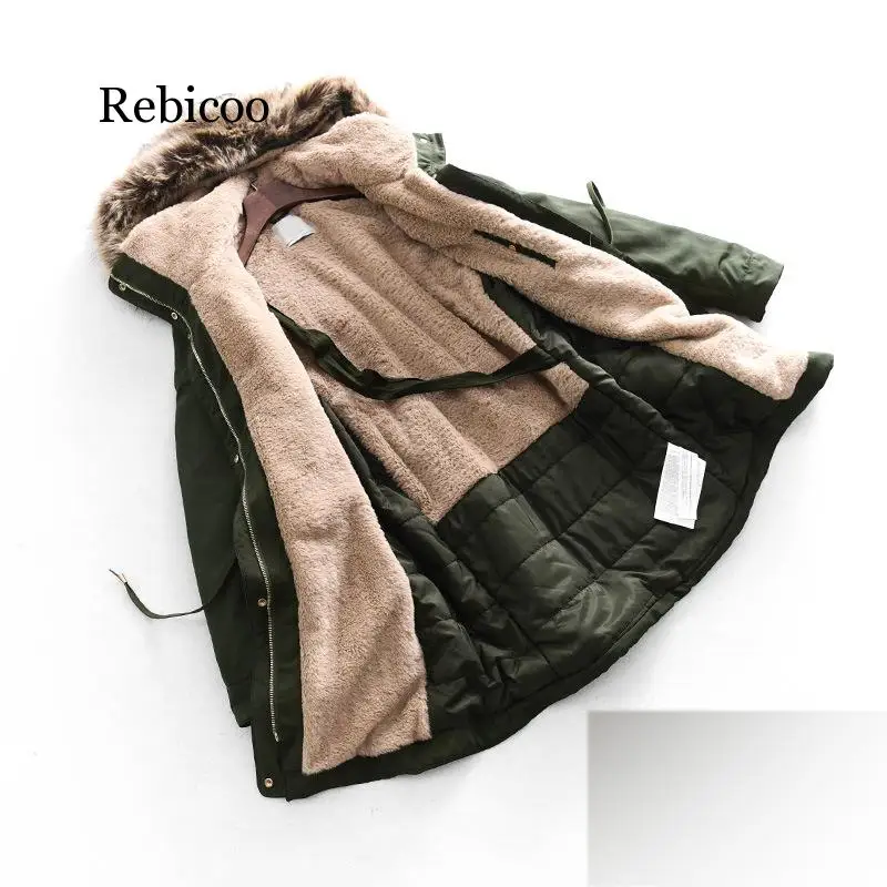 

Women Winter Long Casual with Hoodies and Fur Collars Parkas Wool Liner
