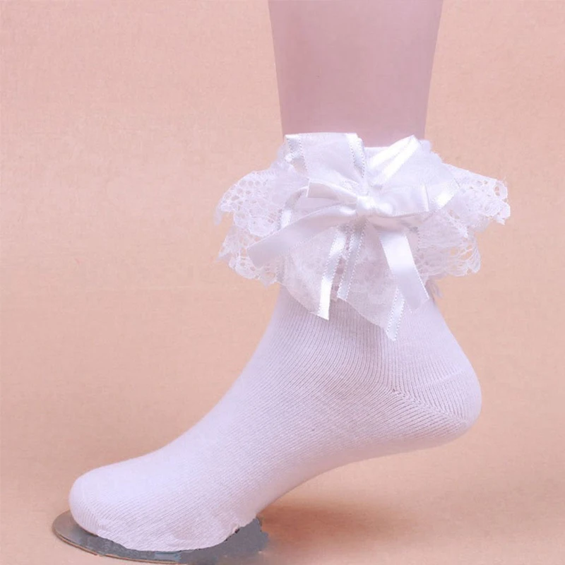 Comeondear White Ankle Socks With Bow Cotton Lace Ruffle Princess Socks Women Cotton Short Socks H21001