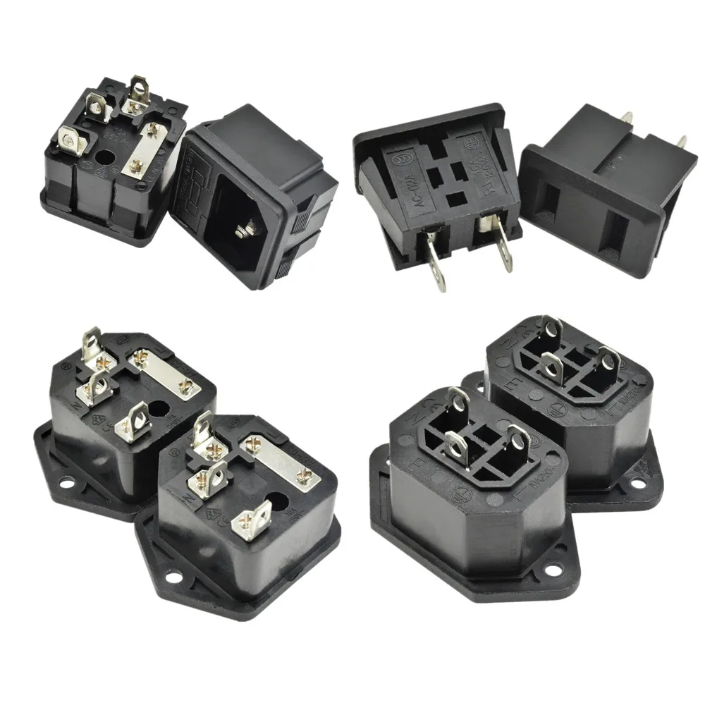 

1Pc 10A 250VAC 4 Pin IEC320 C14 Inlet Connector Plug AC Power Socket Rocker Switch 10A Fuse Holder AC-01/01A AC -02 AC-03 AC-04