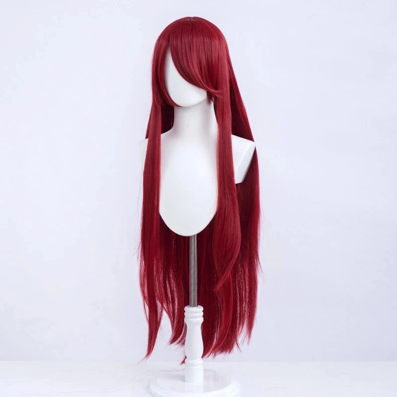 Anime Kushina Uzumaki 100cm Long Wine Red Synthetic Hair Full Bangs Cosplay Wig + Wig Cap