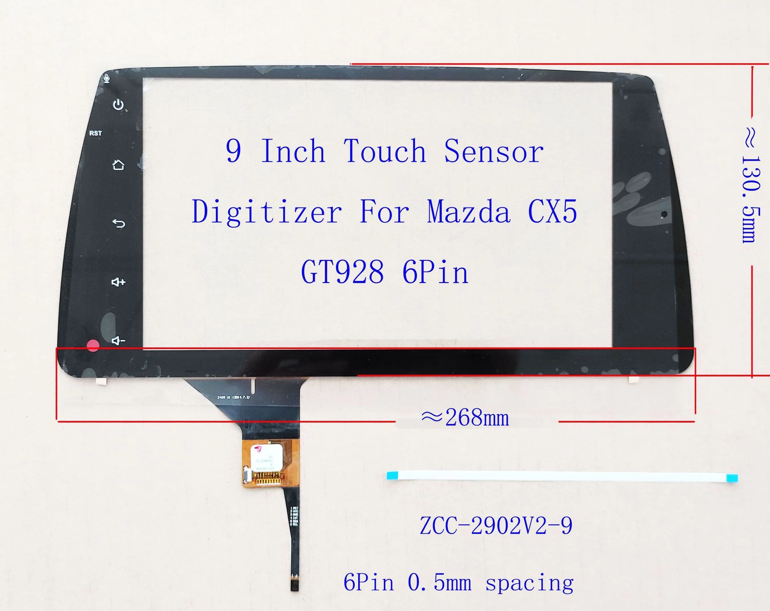 

9 Inch Capacitive Touch Screen Digitizer Sensor ZP41690 ZP2023 ZCC2902-V2 3221 Mazda Atenza CX4 CX5 6Pin GT911/928 268mm*131.6mm