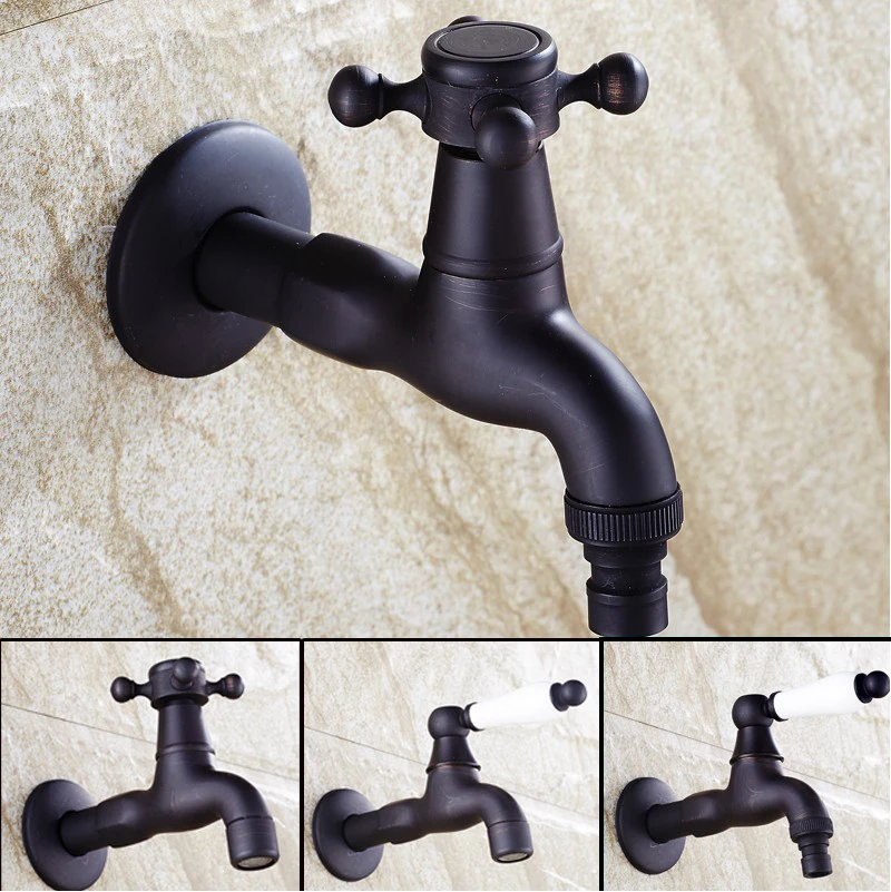 Wall Mount Garden Washing Machine Water Tap Black Oil Rubbed Brass Faucet Mop Pool Faucet Bibcocks Cold Water Tap ZD070