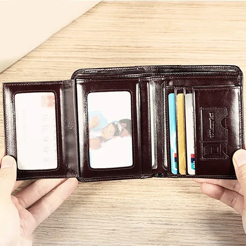 

2021 New Fashion Men's Wallets 100% Cow Genuine Leather Short Wallet Quality Male Cash Purses Clutch Boy 3 Fold Casual Wallet