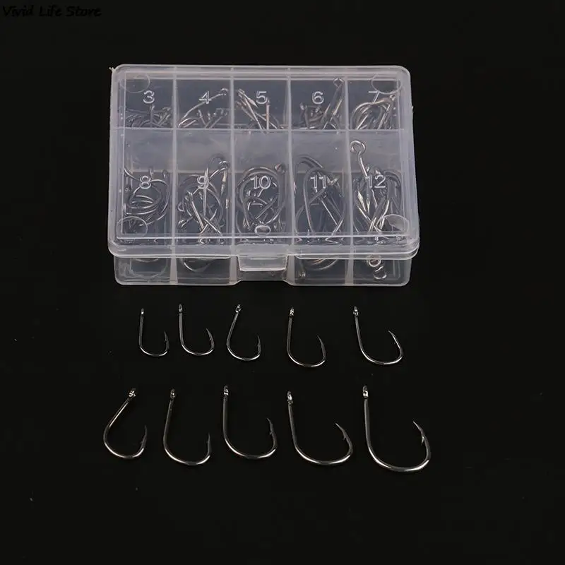 100pcs/Set Mixed Size #3~12 High Carbon Steel Carp Fishing Hooks Pack With Hole With Retail Original Box Jigging Bait Hot Sale