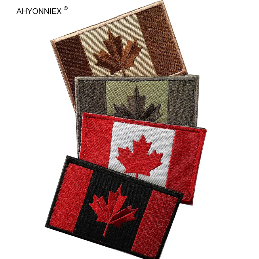 AHYONNIEX 1 PC Embroidery Canada Maple Leaf Country Flag Patch Fabric Tactical Morale Cloth and Bag Sticker Badge DIY