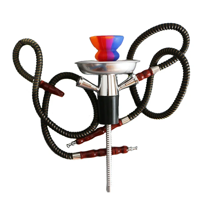 

Travel Hookah Set Shisha Kit Aluminum Stem Chicha Plate Smoking Water Pipe Silicone Narguile Bowl Nargile Head Double Hoses