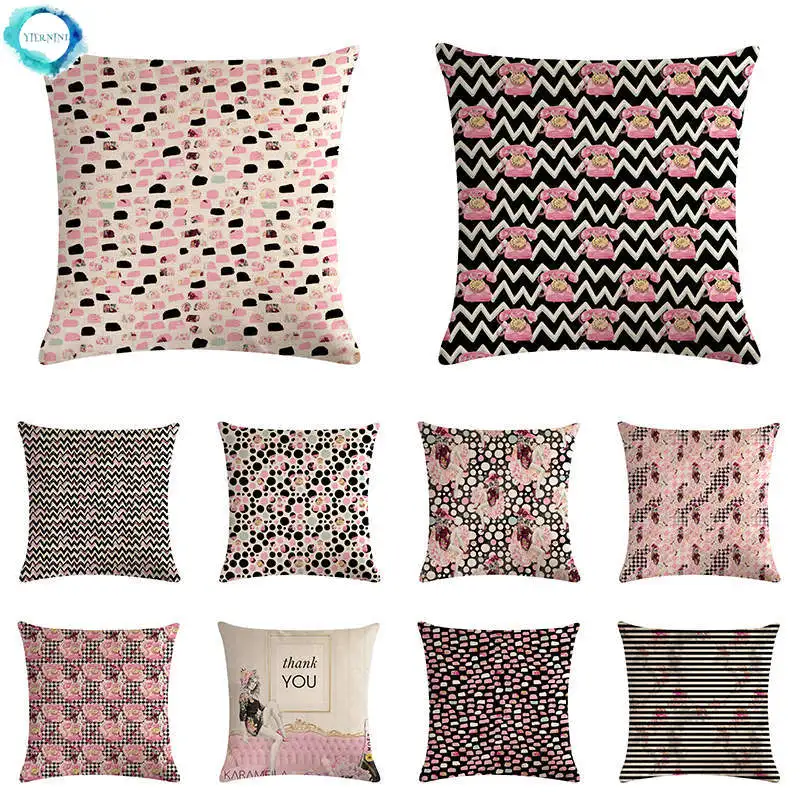 

Cartoon Girl Dot Stripe Printed Cushion Cover Heart-shaped Cotton Linen Pillow Cover Sofa Car Decoration Pillow Case 45x45CM