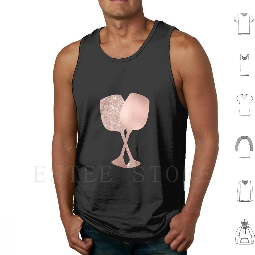 Rose Gold Girly Wine Glasses Tank Tops Vest Sleeveless Rose Gold Wine Glass Wine Glass Wine Glasses Glitter Foil Rose