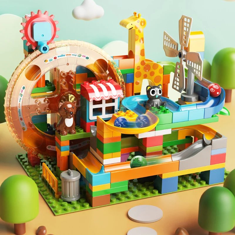 Marble Race Run Block Big Size Building Blocks Plastic Funnel Slide DIY Assembly Bricks Toys For Children