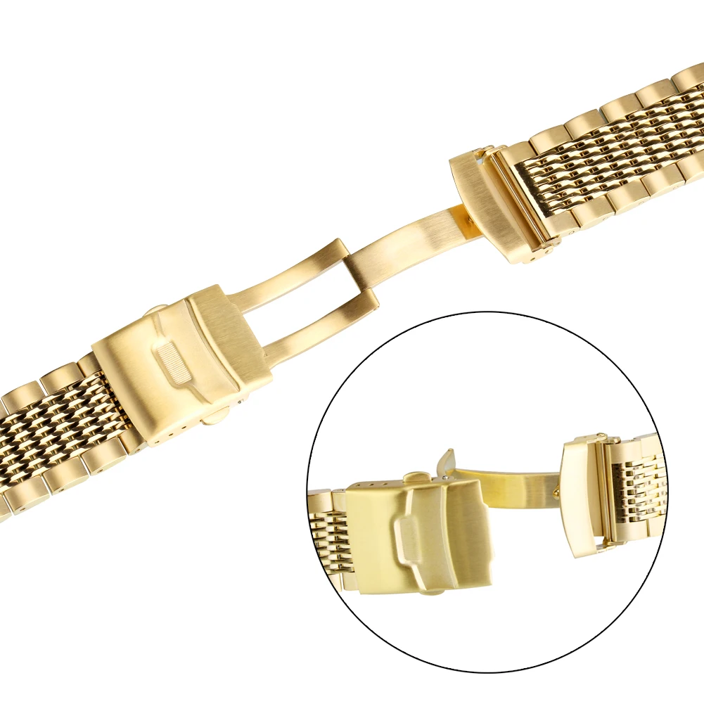 High Quality 18mm 20mm 22mm 24mm Gold/Rose Gold/Blue Stainless Steel Watchband Folding Clasp with Safety with Spring Bars Unisex