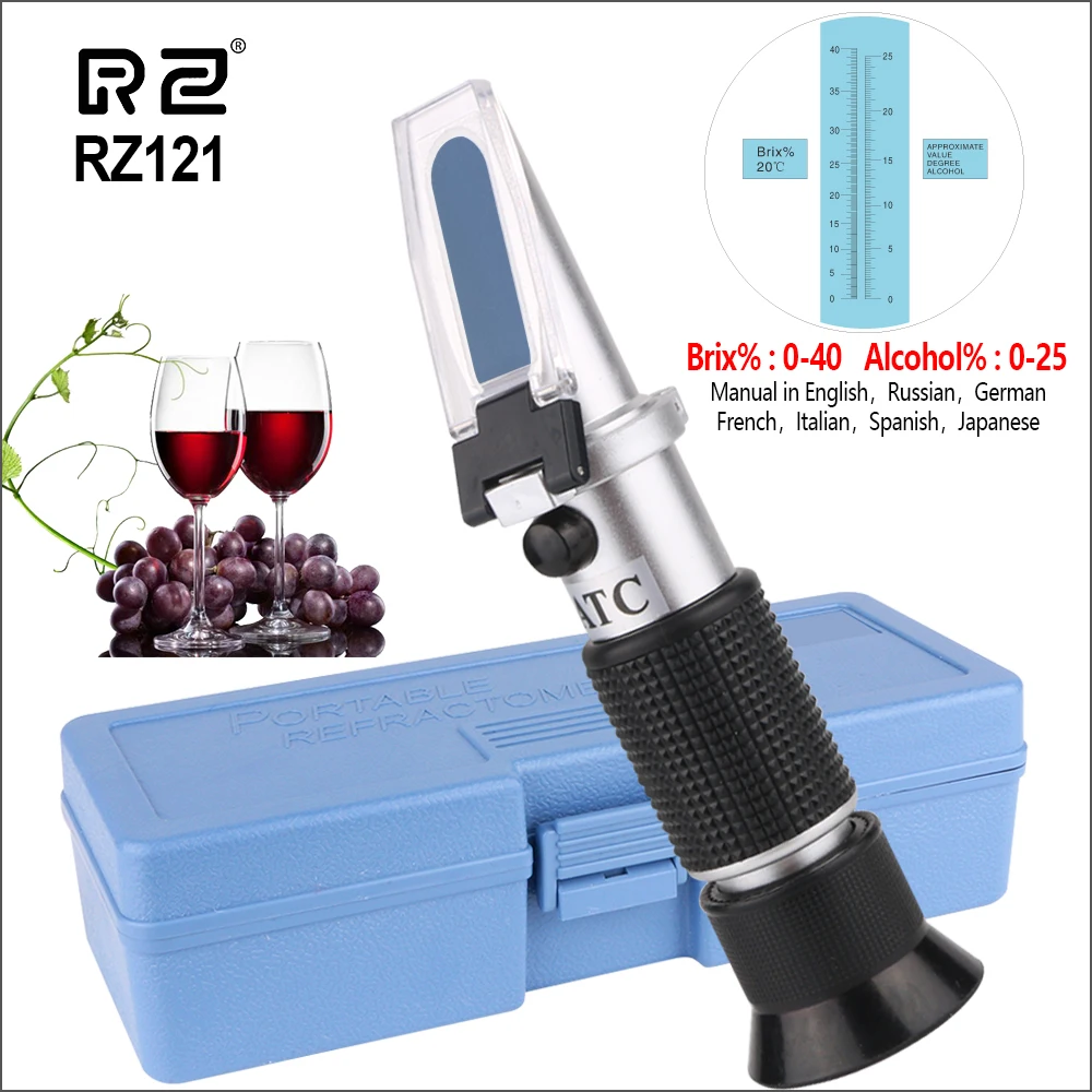 RZ Red Wine Refractometer Grape Wine Meter Sugar Handheld Brix 0~40% Alcohol 0~25% Fruit Juice Wine Sugar Meter Refractometer