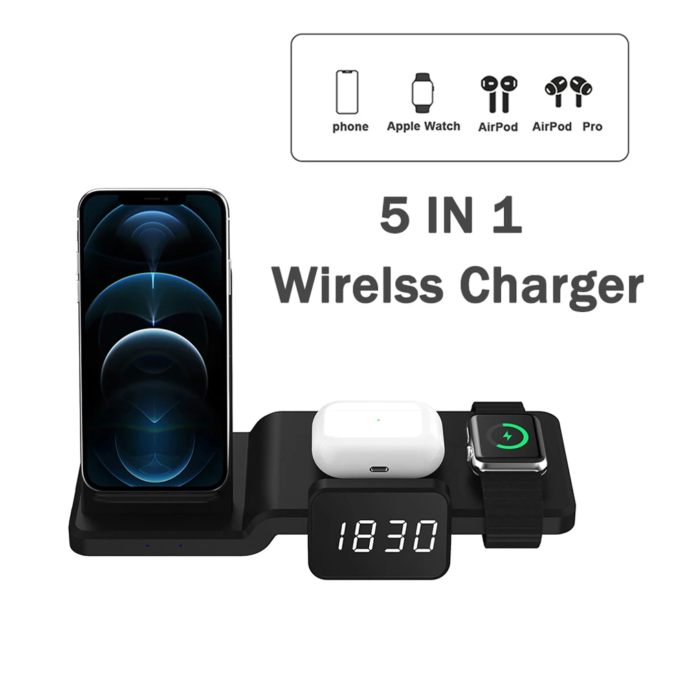 

5IN1 Wireless Charger Dock For iPhone 12 Pro 11Pro XS Max XR X 8 AirPods Apple Watch 5 4 3 6 15W Fast Wireless Charging Station