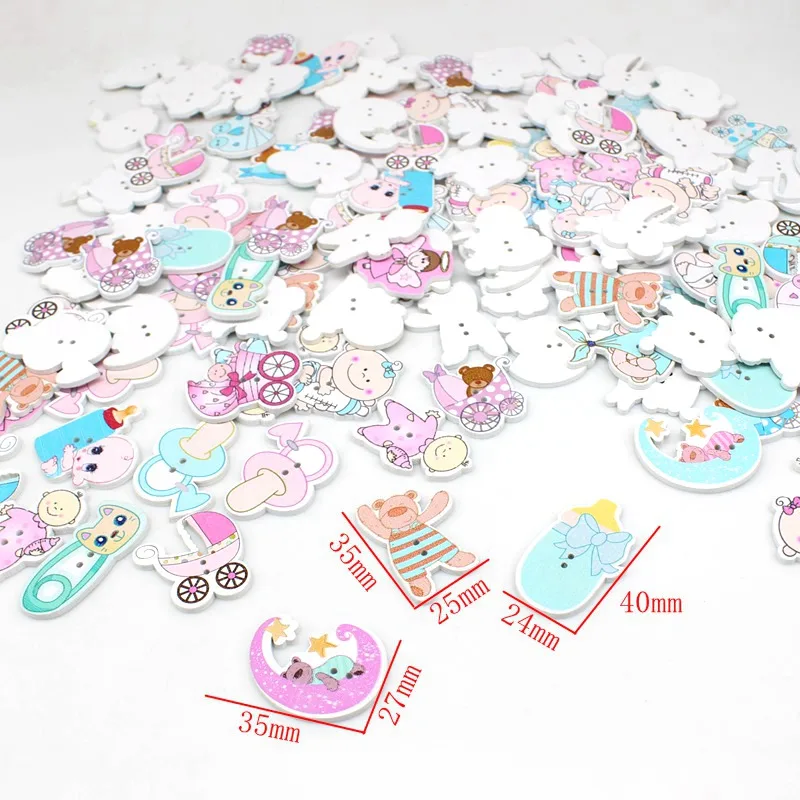 40pcs Mix baby Decorative Buttons Sewing Scrapbooking Wooden Buttons for Crafts Scrapbooking Accessories