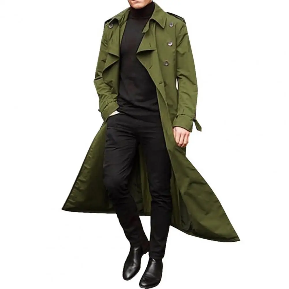 British Style Trench Coat Men Double-breasted Lapel Windbreaker Western Style Male Long Jacket Outerwear Autumn 2021