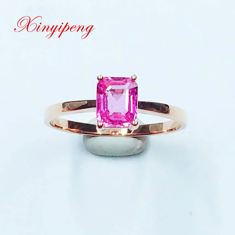 

Xin Yipeng 18K rose gold inlaid real natural pink sapphire ring fine gemstone jewelry Valentine's day gift for women 5×6.3mm