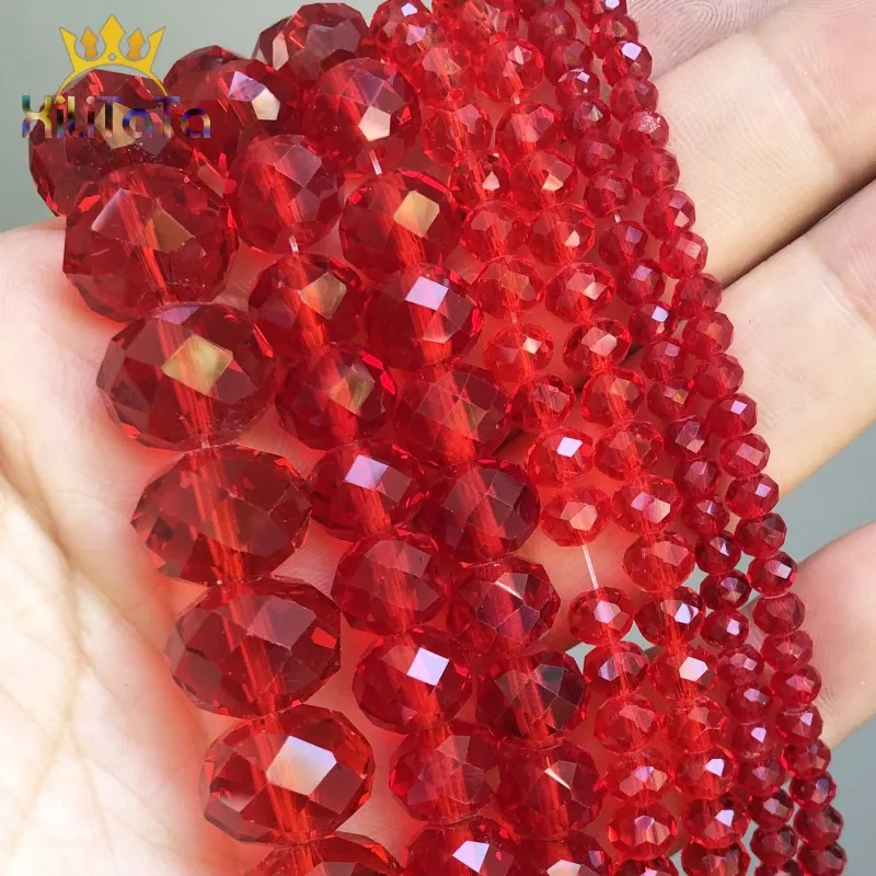 

Faceted Red Glass Crystal Rondelle Beads Loose Spacer Beads For Jewelry Making DIY Bracelet Earrings 15''Strand 4/6/8/10/12/14mm