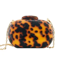 New Leopard Arcylic Evening Bags Luxury Lady Clutch Purse Brand Designer Shoulder Crossbody Bag Mini Wedding Party Chain Handbag